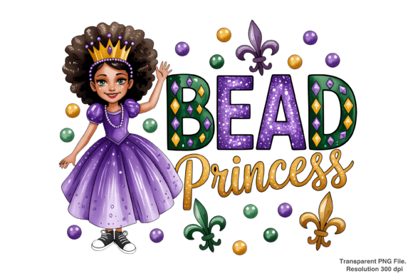 Strategic Branding with the Mardi Gras Bead Princess Girl PNG for Seasonal Campaigns