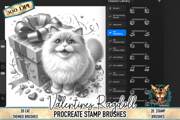 Valentine's Ragdoll Cat Procreate Stamps for Artists